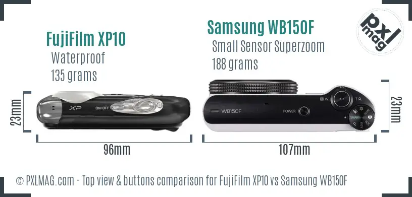 FujiFilm XP10 vs Samsung WB150F top view buttons comparison