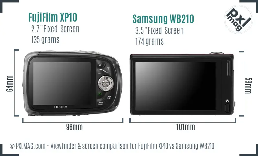 FujiFilm XP10 vs Samsung WB210 Screen and Viewfinder comparison