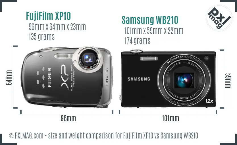 FujiFilm XP10 vs Samsung WB210 size comparison