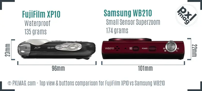 FujiFilm XP10 vs Samsung WB210 top view buttons comparison