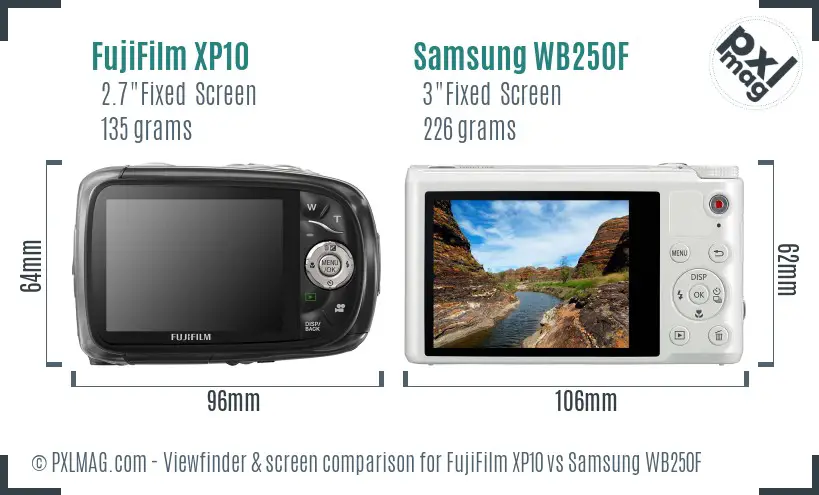 FujiFilm XP10 vs Samsung WB250F Screen and Viewfinder comparison FujiFilm XP10 vs Samsung WB250F Screen and Viewfinder comparison