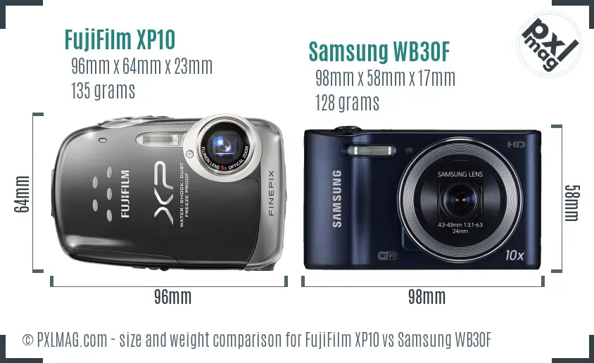 FujiFilm XP10 vs Samsung WB30F size comparison FujiFilm XP10 vs Samsung WB30F size comparison