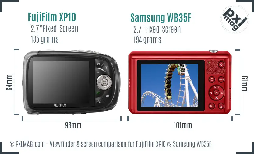 FujiFilm XP10 vs Samsung WB35F Screen and Viewfinder comparison
