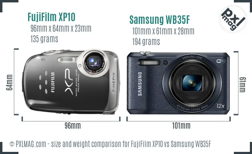 FujiFilm XP10 vs Samsung WB35F size comparison