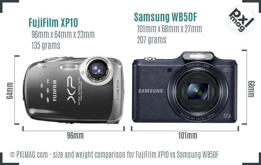 FujiFilm XP10 vs Samsung WB50F size comparison FujiFilm XP10 vs Samsung WB50F size comparison