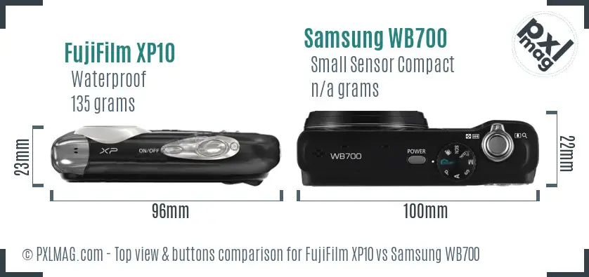 FujiFilm XP10 vs Samsung WB700 top view buttons comparison