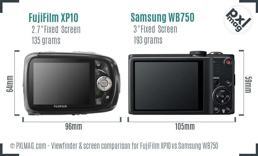 FujiFilm XP10 vs Samsung WB750 Screen and Viewfinder comparison