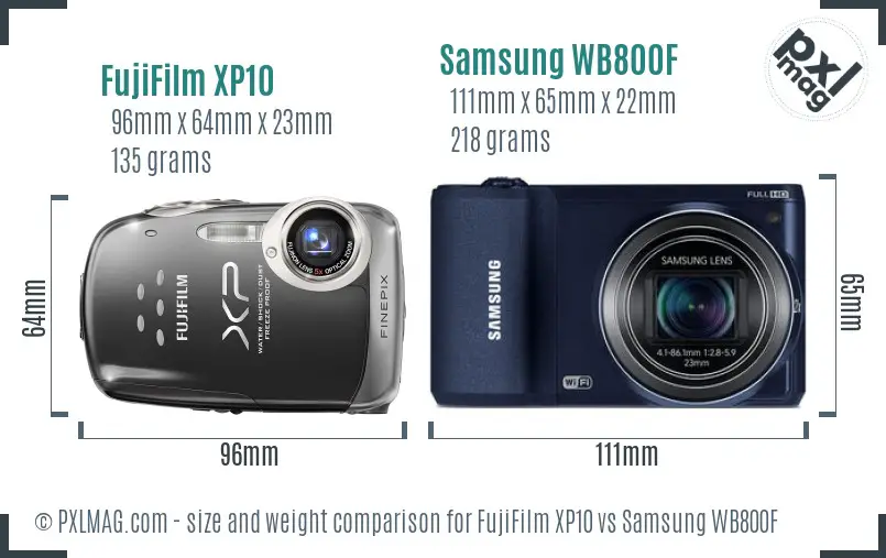 Size comparison of FujiFilm XP10 and Samsung WB800F
