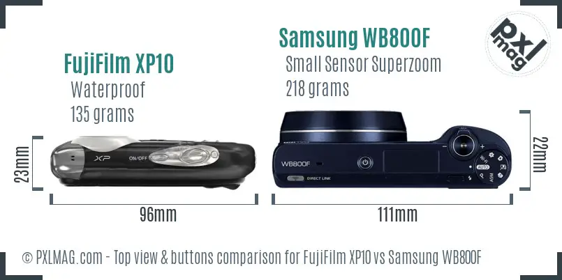 Top view and control layout of FujiFilm XP10 and Samsung WB800F