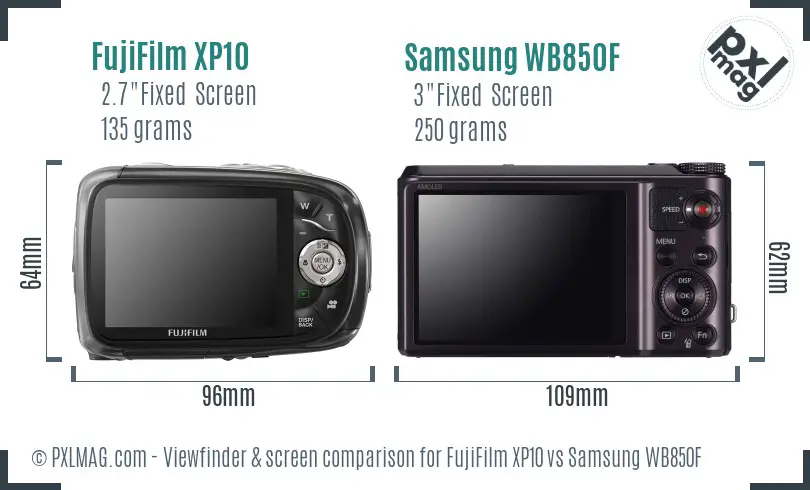 FujiFilm XP10 vs Samsung WB850F Screen and Viewfinder comparison