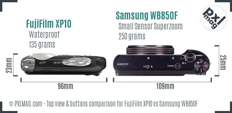 FujiFilm XP10 vs Samsung WB850F top view buttons comparison