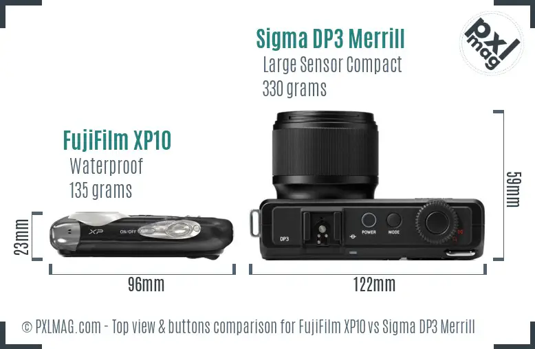 FujiFilm XP10 vs Sigma DP3 Merrill top view buttons comparison
