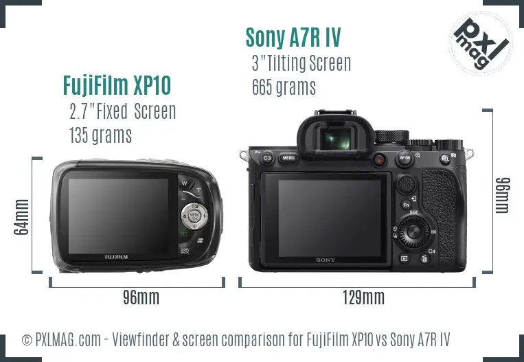 FujiFilm XP10 vs Sony A7R IV Screen and Viewfinder comparison
