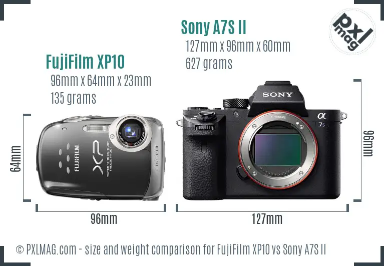 FujiFilm XP10 vs Sony A7S II size comparison