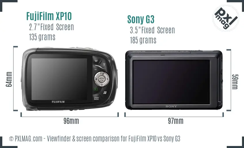 FujiFilm XP10 vs Sony G3 Screen and Viewfinder comparison