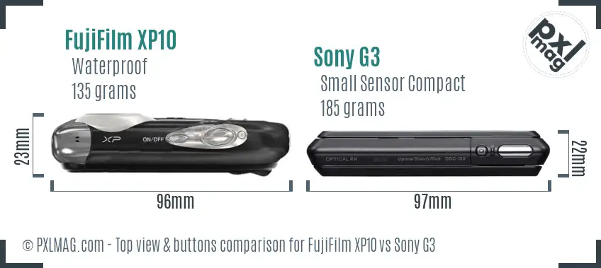 FujiFilm XP10 vs Sony G3 top view buttons comparison