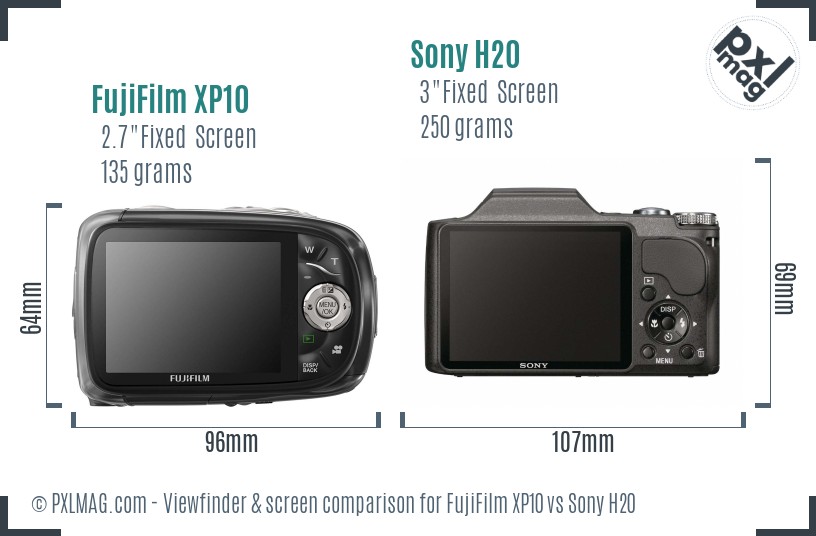FujiFilm XP10 vs Sony H20 Screen and Viewfinder comparison