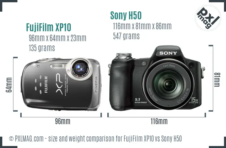FujiFilm XP10 vs Sony H50 size comparison FujiFilm XP10 vs Sony H50 size comparison