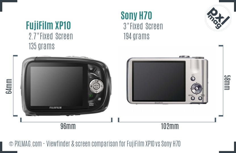 FujiFilm XP10 vs Sony H70 Screen and Viewfinder comparison
