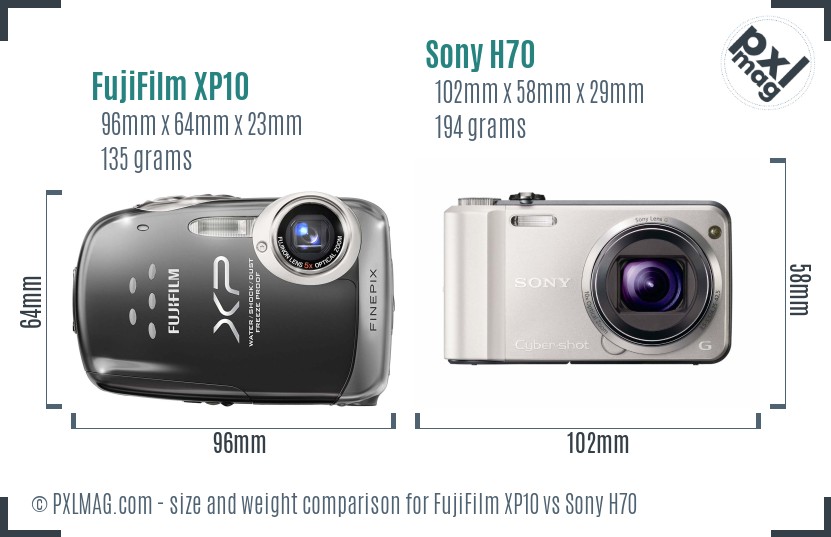 FujiFilm XP10 vs Sony H70 size comparison