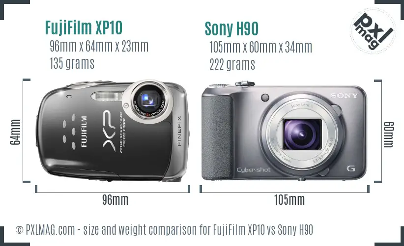 FujiFilm XP10 vs Sony H90 size comparison FujiFilm XP10 vs Sony H90 size comparison