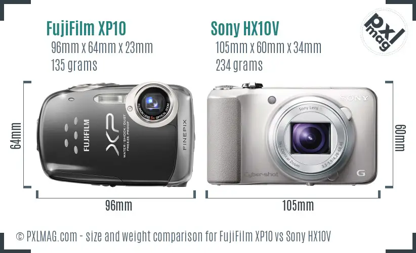 FujiFilm XP10 vs Sony HX10V size comparison FujiFilm XP10 vs Sony HX10V size comparison