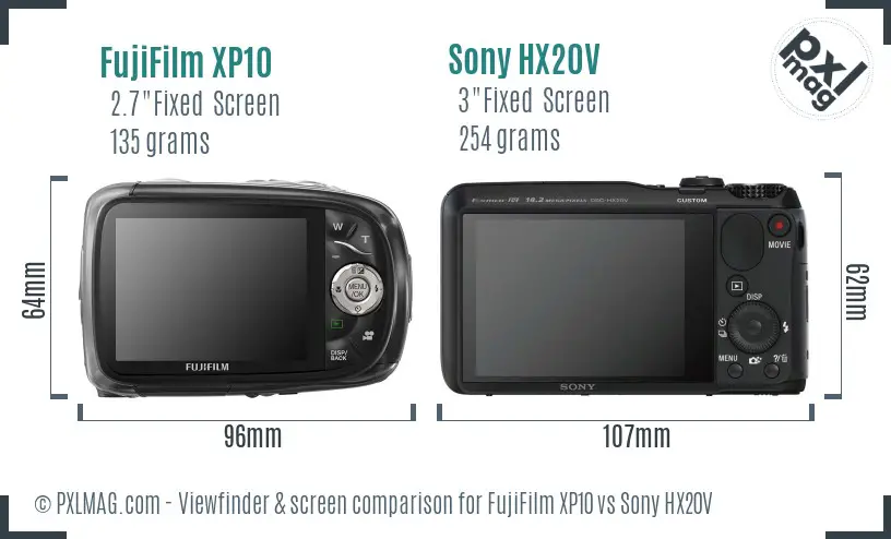 FujiFilm XP10 vs Sony HX20V Screen and Viewfinder comparison