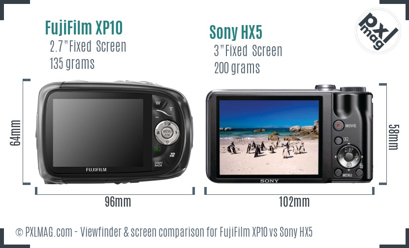 FujiFilm XP10 vs Sony HX5 Screen and Viewfinder comparison