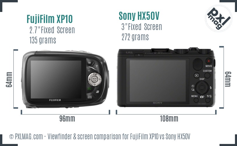 FujiFilm XP10 vs Sony HX50V Screen and Viewfinder comparison