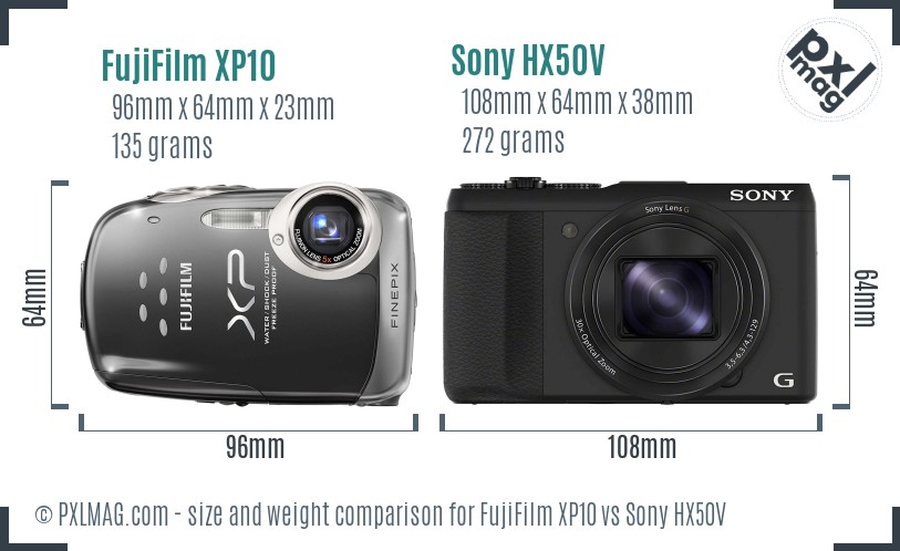 FujiFilm XP10 vs Sony HX50V size comparison