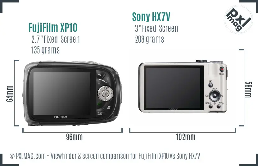 FujiFilm XP10 vs Sony HX7V Screen and Viewfinder comparison