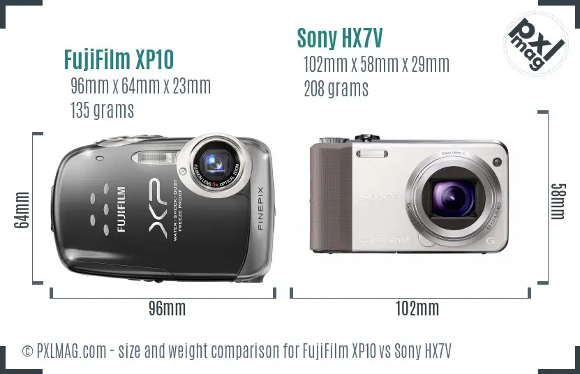 FujiFilm XP10 vs Sony HX7V size comparison