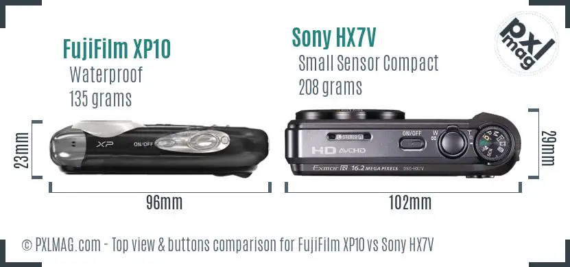 FujiFilm XP10 vs Sony HX7V top view buttons comparison
