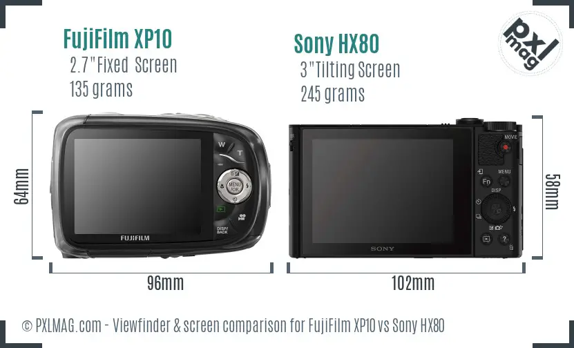 FujiFilm XP10 vs Sony HX80 Screen and Viewfinder comparison