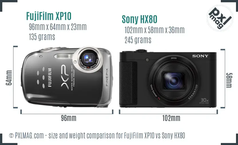 FujiFilm XP10 vs Sony HX80 size comparison