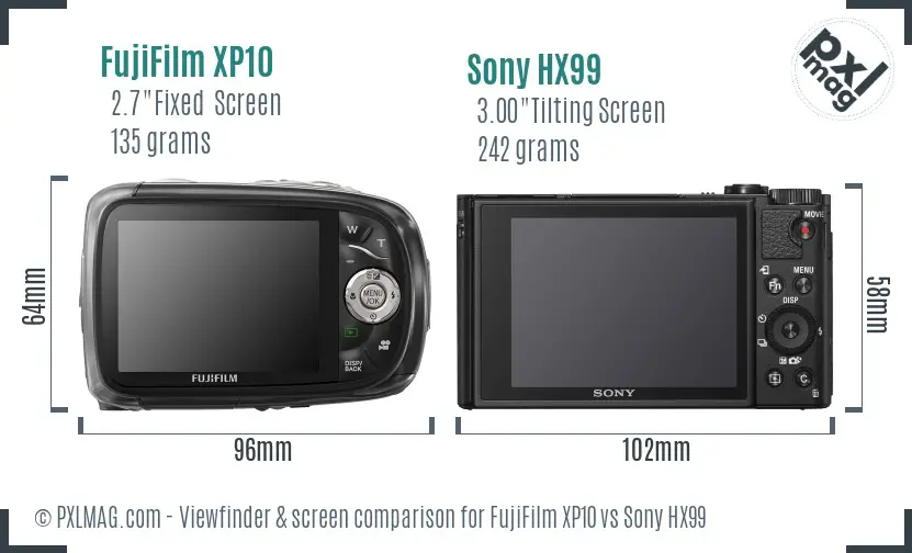 FujiFilm XP10 vs Sony HX99 Screen and Viewfinder comparison