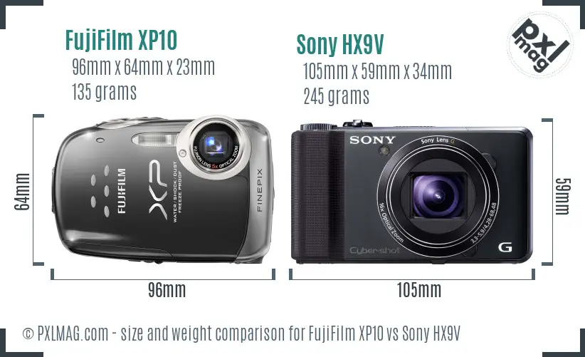 FujiFilm XP10 vs Sony HX9V size comparison FujiFilm XP10 vs Sony HX9V size comparison