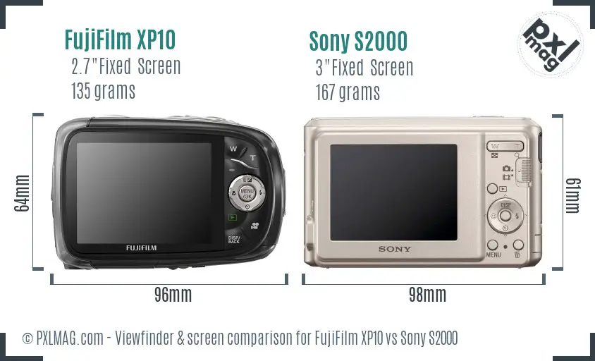 FujiFilm XP10 vs Sony S2000 Screen and Viewfinder comparison