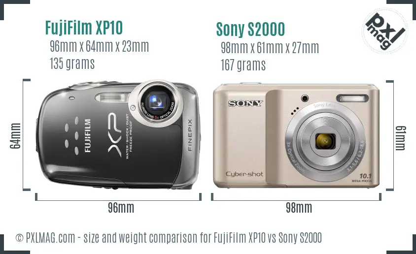 FujiFilm XP10 vs Sony S2000 size comparison