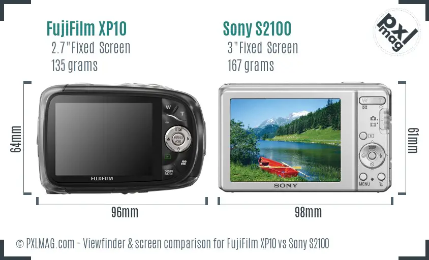 FujiFilm XP10 vs Sony S2100 Screen and Viewfinder comparison