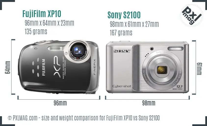 FujiFilm XP10 vs Sony S2100 size comparison