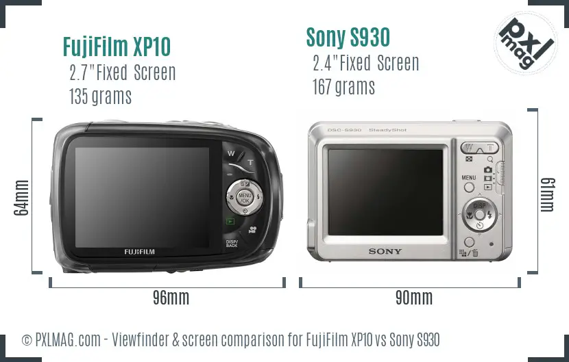 FujiFilm XP10 vs Sony S930 Screen and Viewfinder comparison