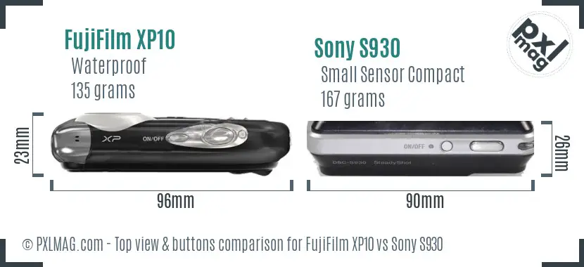 FujiFilm XP10 vs Sony S930 top view buttons comparison