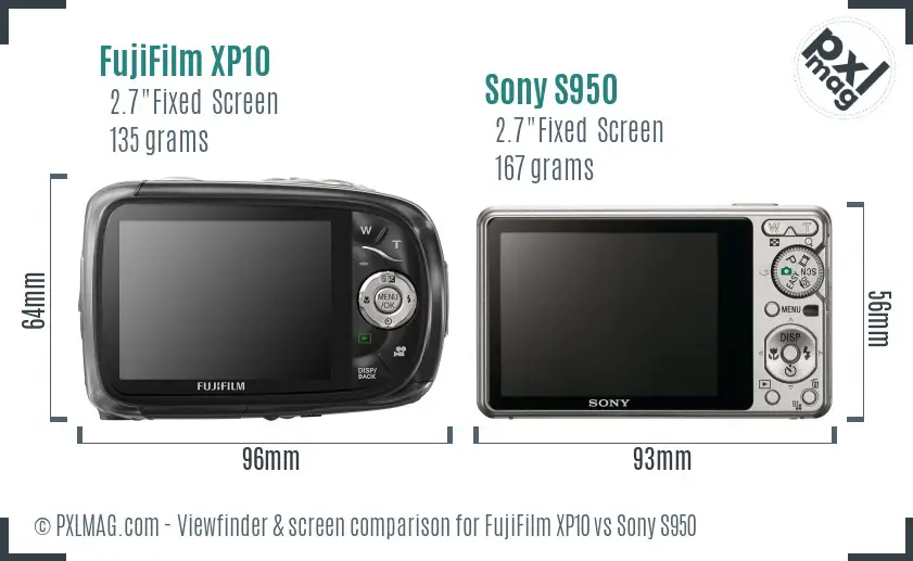 FujiFilm XP10 vs Sony S950 Screen and Viewfinder comparison