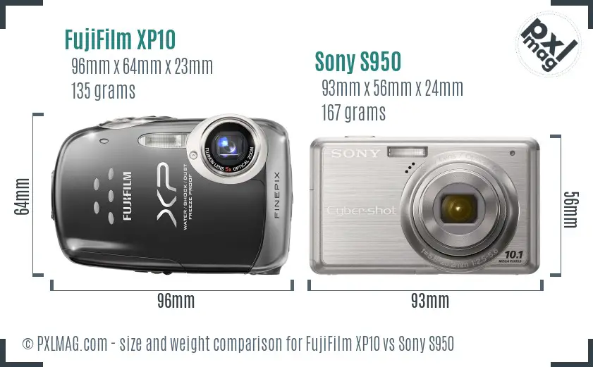 FujiFilm XP10 vs Sony S950 size comparison