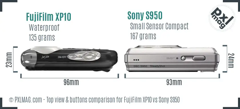 FujiFilm XP10 vs Sony S950 top view buttons comparison