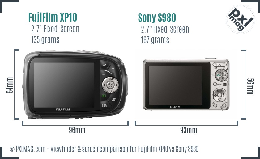 FujiFilm XP10 vs Sony S980 Screen and Viewfinder comparison