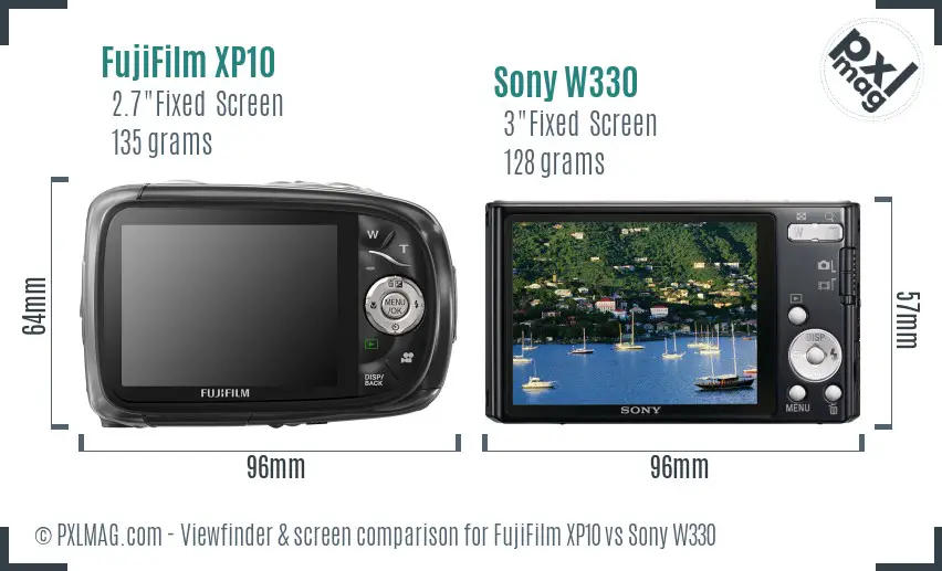 FujiFilm XP10 vs Sony W330 Screen and Viewfinder comparison