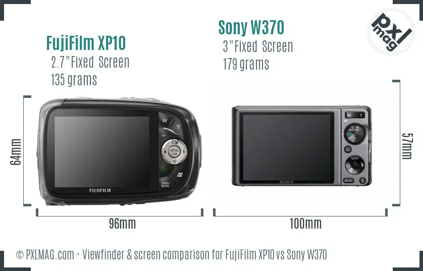 FujiFilm XP10 vs Sony W370 Screen and Viewfinder comparison