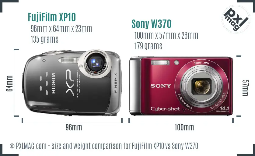 FujiFilm XP10 vs Sony W370 size comparison